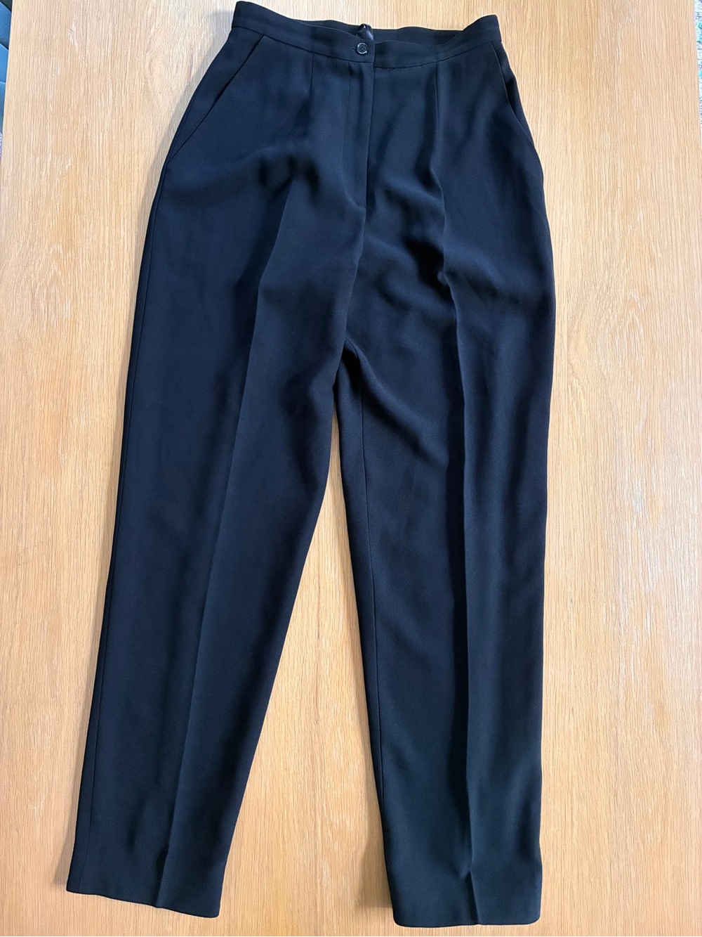Vintage Oscar de la Renta Studio Black High Rise Pleated Tapered Trousers 28-10